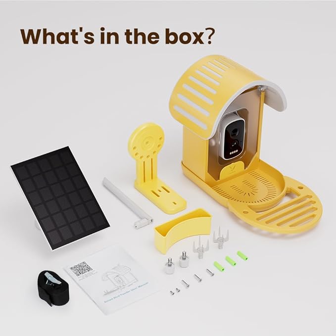 Smart Bird Feeder with Camera, 2.5K UHD Bird Feeder Camera Solar Powerd, Sensitive AI Bird Identification, Instant Alerts Capture Bird Video, IP66 Bird Feeder for Outdoor, Ideal Gift, Yellow
