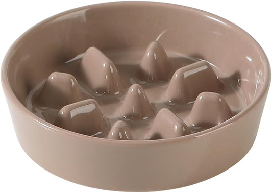 Ceramic 6.1inch Dog Bowl Slow Feeder, Slow Pet Food Dish for Small Dog and Cat, Stop Bloat, Preventing Choking(Single Bowl, Brown Coffee)