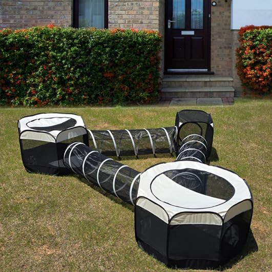 6-in-1 Outdoor cat Enclosure - 3X Tent & 3X Tunnel - Outdoor Enclosed Playpen for Indoor Cat, Portable Tent Within Storage Bag, for Kitty and Small Animal