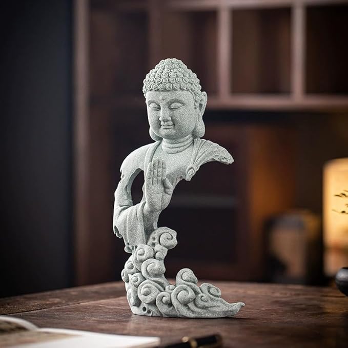 livelyfish Meditating Buddha Statue Zen Aquarium Buddha Figurines Sandstone Thinker Sculpture for Fish Tank Garden Home Decorations, Gift (G-S)