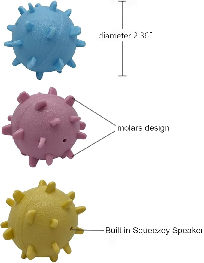 Dog Balls ，2.3” Heavy Duty Squeaky Dog Toys for Small Medium Large Dogs Squeaky Toy Balls 3 Pcs (Yellow, Red, Blue)