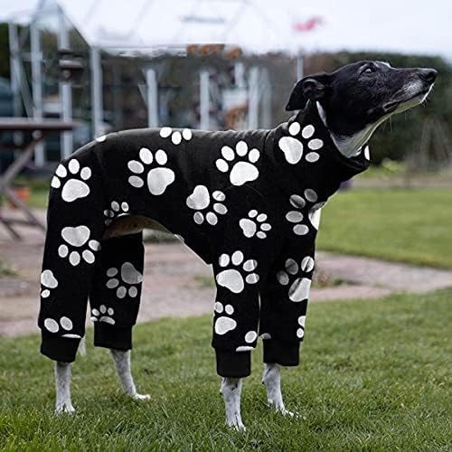 Cnkwei Dog Pajamas Medium Large Dog Paw Printed Greyhound Pajamas Jumpsuit Bodysuit Black White
