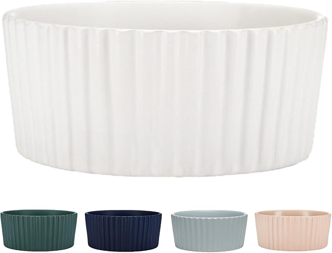 Waggo Ripple Ceramic Dog Bowl for Medium and Large Breeds - Modern with Matte Finish, Heavyweight Durable Pet Food and Water Dish Crock, Dishwasher Safe (Medium, White)