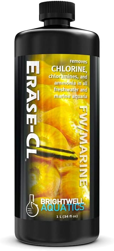 Brightwell Aquatics Erase-Cl - Chloramine, Chlorine and Ammonia Remover - Aquarium Water Conditioner for Salt and Freshwater Fish Tanks - Aquarium Water Treatments, 33.8 fl oz