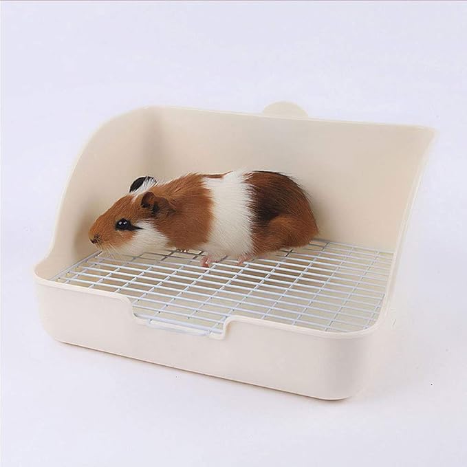 Rat Small Litter Box, 10"x8" Square Corner Litter Box Training Pan with Grid Potty Tray Toilet for Cage Small Animal/Rabbit/Guinea Pig/Bunny/Ferret (White)