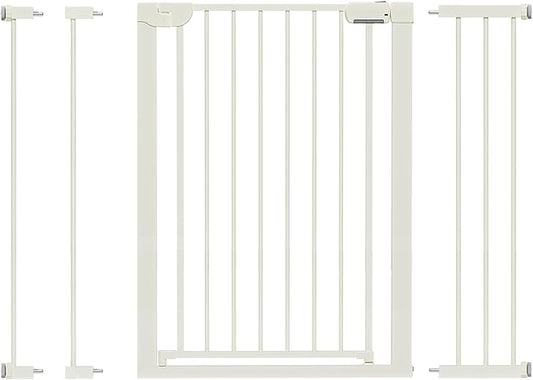 29.5-46" Baby Gate for Stairs, Pressure Mounted Dog Gate Indoor, Auto Close Pet Gate for Doorways No Drilling, Easy Install Baby Essentials with Large Walk Thru Door, White
