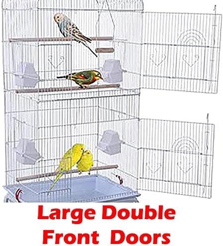 38-Inch Double Roof Top Large Flight Bird House Cage with Toys & Climbing Ladder for Cockatiels Parakeets Aviary Budgie Finch Lovebird Canary Pet Bird Travel Cage Side Nest Box Doors
