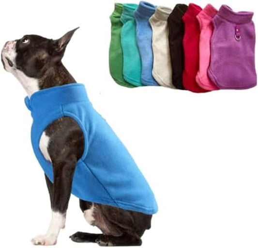 JACKO & CO - Fleece Vest Sweater with Leash Ring - Soft Lightweight Breathable for Puppies Small Medium Dogs, Kitten, Cats, Chihuahua - Warm for Fall/Autumn/Winter (Blue, Medium 6-10lbs)
