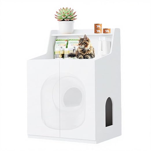 Large Cat Litter Box Enclosures,Litter Robot Enclosure,Hidden Litter Box Furniture,Hidden Cat Washroom Furniture with Door,Kitty Litter Box Furniture with Hidden Storage As Sideboard Cabinet