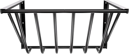 Goats Hay Feeder, 31.5'' Long, Heavy Duty Iron Wall Hay Rack, Blanket Holder, Large Capacity for Goats,Horses,Cattle and Other Livestock, Farm Indoor and Outdoor Use, Black