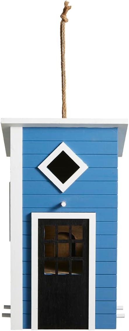 Glitzhome Large Bird Houses for Outside, Hanging Bird Houses for Outdoors, 14"H Modern Hand Painted Solid Wood Cottage Hummingbird House, Functional Decorative Birdhouse for Garden Patio Backyard,Bule