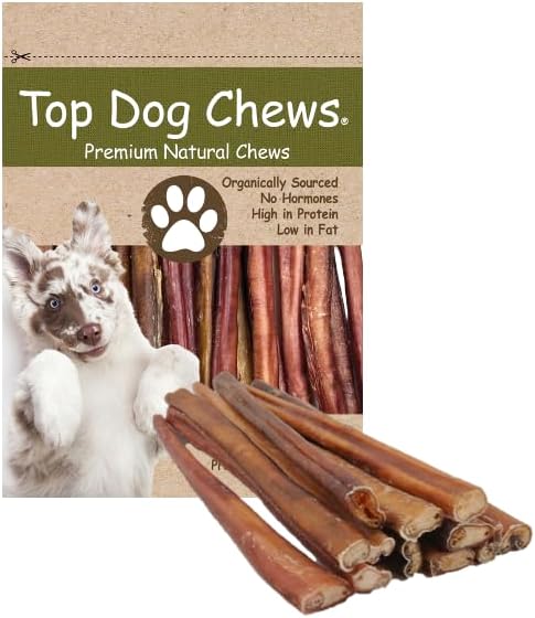 Top Dog Chews - Thick 12 Inch Bully Sticks, 100% Natural Beef, Free Range, Grass Fed, High Protein, Supports Dental Health & Easily Digestible, Dog Treat, 10 Pack (10 Count 12", Odor Free Beef)