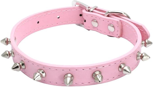 Spiked Dog Collar for Small Dogs, Mushrooms Rivet Soft Pu Leather Spike Stud Studded Cat Collar Adjustable for Mini Tiny Breed Pet Teacup Puppy (S, Pink)