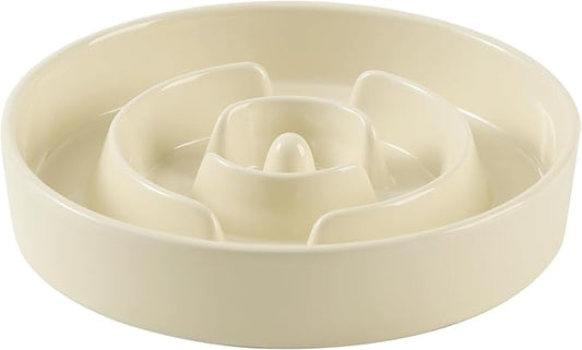 9.5inch Ceramic Slow Feeder Dog Bowl for Large Dog, Puzzle Food Dish, Anti-Gulping, Pet Slow Feeder, Stop Bloat, Preventing Choking (Single Bowl-Beige)