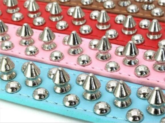 Spiked Dog Collar, Mushrooms Rivet Studded Adjustable Pu Leather Pet Collars for Cats Puppy Dogs (M, Light Blue)