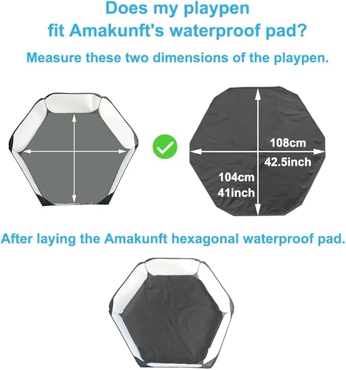 Amakunft 4Pcs Waterproof Hexagon Playpen Mat Washable Pee Pad Fit with Small Animal Playpen (42.5in x 41in) Reusable Pet Bedding Liner for Guinea Pig, Rabbit, Hamster, Chinchilla, Hedgehog