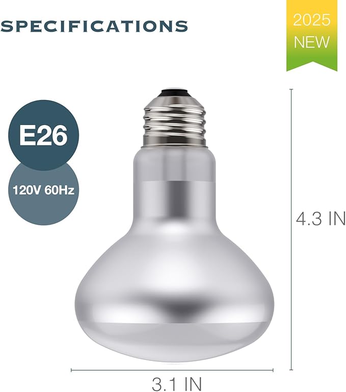 Reptile Heat Lamp, 100W 2-Pack Incandescent Basking Spotlight Bulbs for Reptiles Terrarium Tanks, Reptile Heat Bulb for Infrared Light, Bearded Dragon Heat Bulbs (100W)