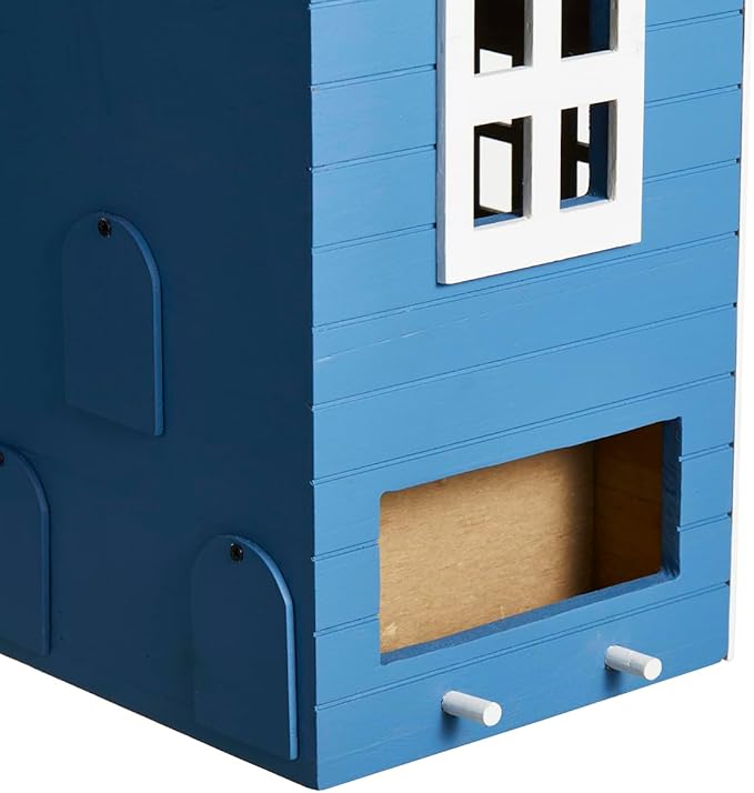 Glitzhome Bird Houses for Outside, Bluebird House Modern Hand Painted Hanging Bird House, 14" H Solid Wood Cottage Decorative Garden Birdhouse for Hummingbird, Chickadee, Wren Finch(Bule)
