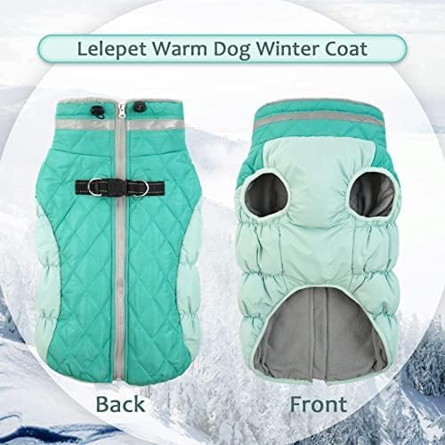 Lelepet Dog Coat Warm Dog Winter Coat Waterproof Dogs Jacket with Harness Built in Reflective Pet Fleece Vest Zip-Up Cold Weather Coats for Large Dogs Turtleneck & Windproof Coats Boxer Mint Green XL