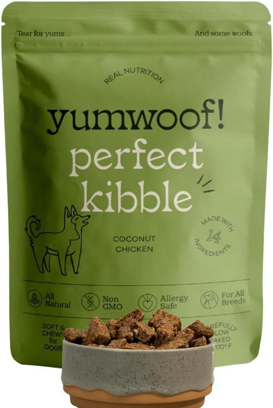 Yumwoof Perfect Kibble Non-GMO Air Dried Dog Food | Improves Allergies & Digestion with Organic Coconut Oil, MCTs & Antioxidants | Vet-Approved Soft Dry Diet | Made in USA (Chicken 14 oz.)