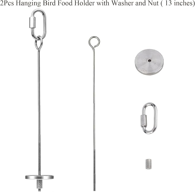 2pcs Hanging Bird Treat Skewer Parrot Fruit Feeder, 13 Inch Stainless Steel Bird Food Holder Parrot Fruit Food Skewer with Washer Nut Parakeet Treat Holder Feeder for Parrot Budgie Conure, LXLVOUEG
