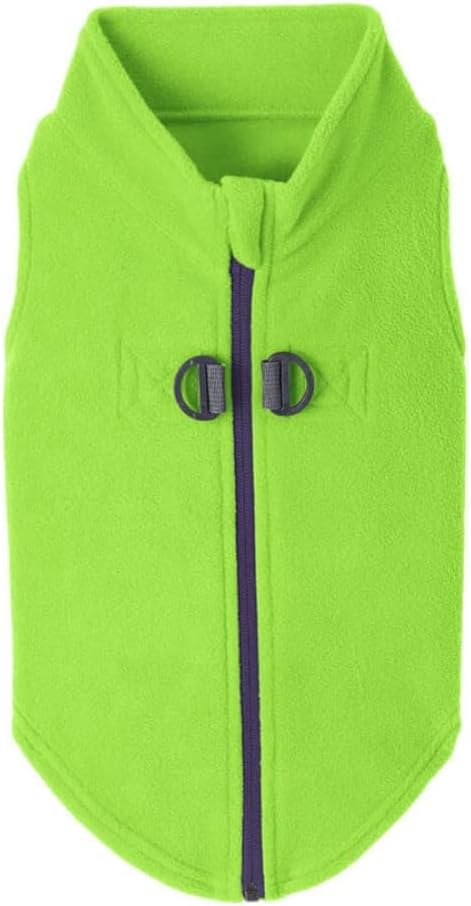 Gooby Zip Up Fleece Dog Sweater - Lime, Small - Warm Pullover Fleece Step-in Dog Jacket with Dual D Ring Leash for Small to Medium Dogs