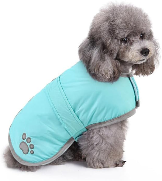 Queenmore Dog Winter Coat, Fleece Puffer Dog Down Vest, Cold Weather Pet Jacket for Dogs, Waterproof Reflective Reversible Dog Sweater Clothes for Small, Medium and Large Dogs (Light Blue, M)