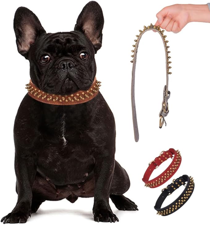 Spiked Dog Collar, Mushrooms Rivet Studded Adjustable Pu Leather Pet Collars for Cats Puppy Dogs (XS, Brown2)