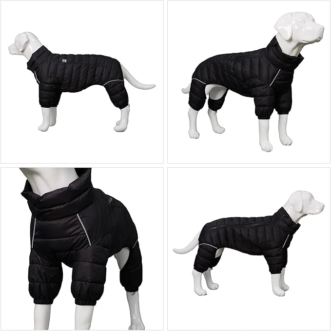 Lovelonglong Dog Coat Dog Warm Jacket, 4 Legs Covered Waterproof Windproof Reflective Warm Dog Vest, Zippered Adjustable Outdoor Dog Snow Jacket for Small Medium Large Dogs Black XXXL