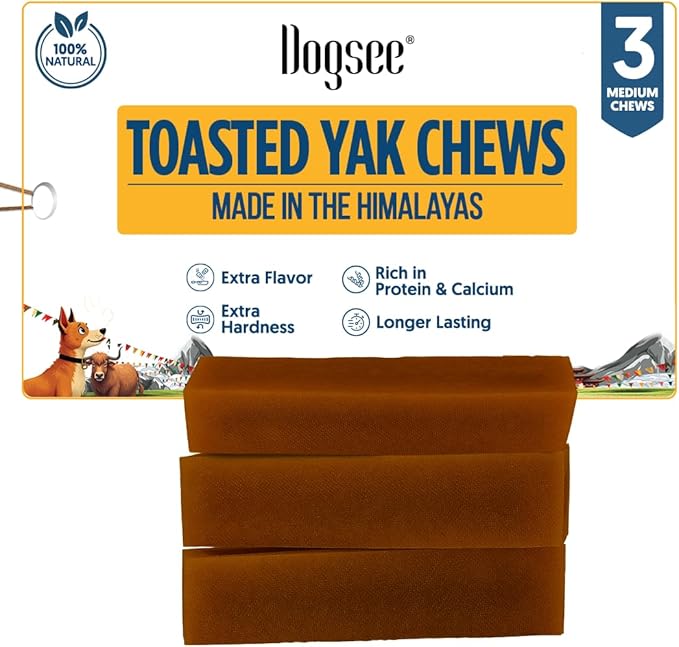 Dogsee Toasted Yak Cheese Himalayan Dog Chews (Medium - 3 Chews) | Extra Long-Lasting | Double Cooked for Extra Smoky Cheese Flavor | Rich in Protein & Calcium | Easy to Digest | for Cleaning Teeth