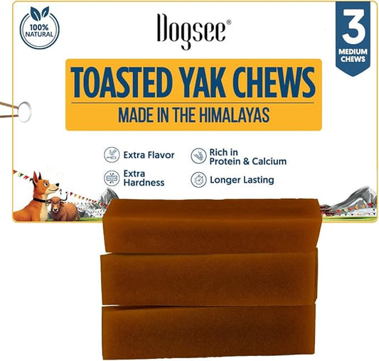 Dogsee Toasted Yak Cheese Himalayan Dog Chews (Medium - 3 Chews) | Extra Long-Lasting | Double Cooked for Extra Smoky Cheese Flavor | Rich in Protein & Calcium | Easy to Digest | for Cleaning Teeth