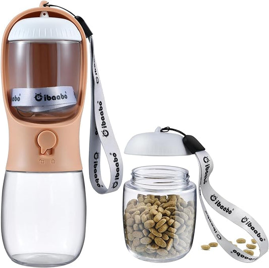 Dog Water Bottle with Food Container, Travel Puppy Water Bowl, Portable Pet Dispenser, Dog Stuff Accessories Items, Puppy Essentials Necessities for Yorkie Chihuahua Cat Walking and Hiking