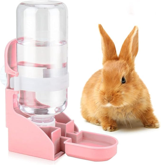 Rypet Rabbit Water Bottle No Drip - 17oz Hanging Water Fountain Automatic Dispenser Pet Cage Water Feeder for Bunny Chinchilla Guinea Pig Hedgehog Ferret Pink