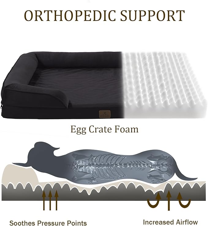 Bedfolks Orthopedic Dog Bed, Waterproof Dog Sofa Bed for Extra Large Dogs, Egg Foam Pet Couch Bed with Removable Washable Cover and Nonslip Bottom, Black