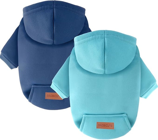 2 Pack Dog Hoodie Warm Hood Dog Sweater Cold Weather Small Dogs Sweatshirt Comfort Pet Clothes for Small Medium Dogs with Pockets Cats Chihuahua Clothes for Male Female Girl Boy Sporty Daily Wear