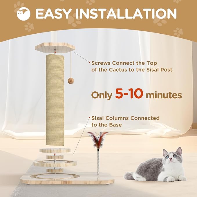 Cat Scratching Post, Scratching Post with Vertical Scratcher and Tracking Interactive Toy for Kittens