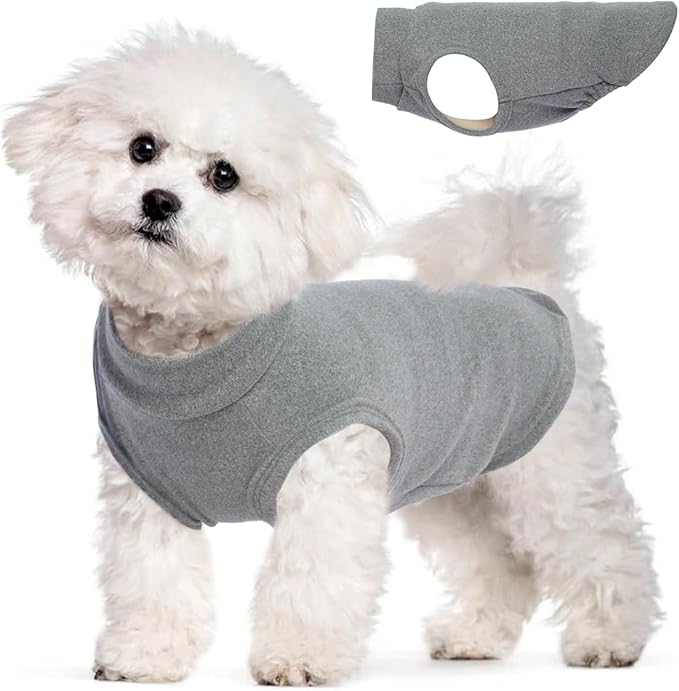 Dog Fleece Vest for Small Dogs - Grey, S - Stretchable Sweater | Soft Lightweight Sweatershirt,Fall Winter Jackets Keep Warm,Pullover Design,Travel,Walking,Pomeranian