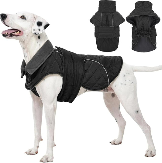 Kuoser Extra Warm Dog Jacket, Windproof Dog Cold Weather Coats with Fleece Lining, Turtleneck Puppy Snowsuit Reflective Pet Winter Coat for Medium Large Dogs Boy Girl, Dark Grey L