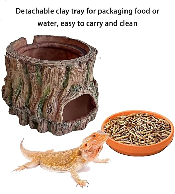 Reptile Hideout with Detachable Base and Humidity Dish, Gecko Hide Climbing Toy Tank Accessories, Terrarium Decor, Reptile Hide Cave for Crested Gecko,Lizard, Snake, Crabs