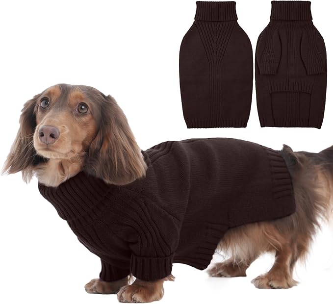 IECOii Dachshund Sweater,Turtleneck Dog Sweater for Small Medium Dogs Girl Boy,Stretchy & Breathable,Warm Knitted Pullover Coat,High Neck Knitwear for Cold Weather Indoor & Outdoor Wear (Brown, M)