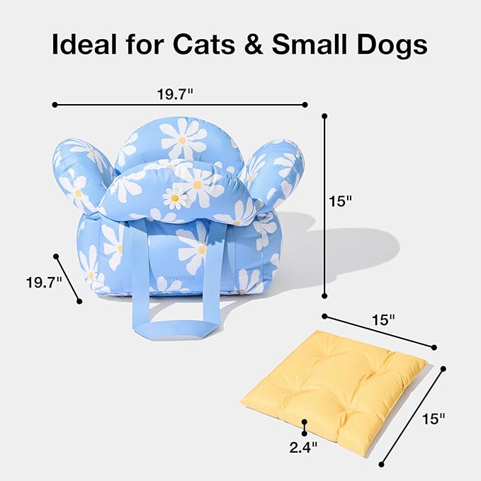 VETRESKA Pet Car Seat for Small Dogs - Washable Cat Carrier for Car Seat Portable Puppy Dog Bed, Pet Travel Carrier Bed with Safety Clip-On Leas