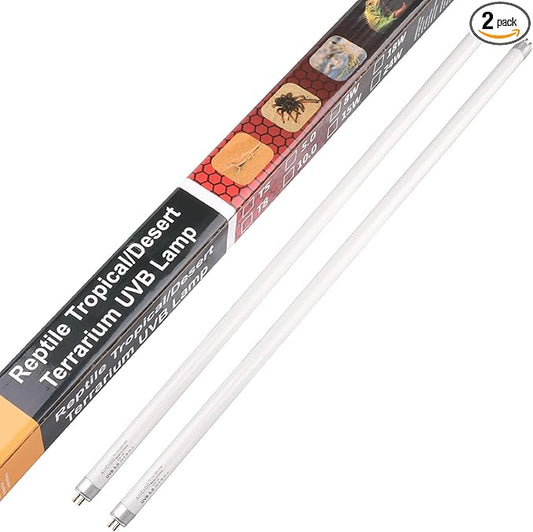 Aiicioo T5 HO Reptile UVB Light - Desert UVA UVB 5.0 Fluorescent Lamp 22" Tube Lighting High Output for Lizard Bearded Dragon Turtles Chameleon 24W 2Pack