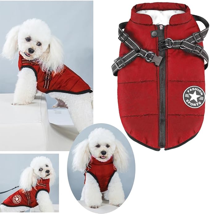 Aiboria Dog Jacket Dogs Vest Coat Windproof Warm Pet Fleece Dog Sweater Padded Vest with Chest Strap Harness Red 4XL