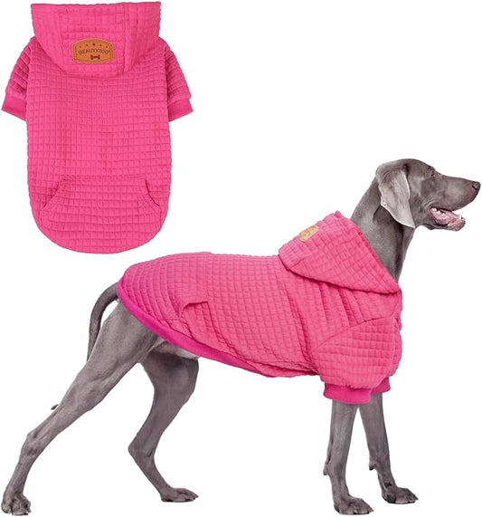 BEAUTYZOO Dog Sweaters for Large Dogs Girls Boys, Warm Winter Dog Hoodie Sweatshirt with Pocket & Leash Hole,Soft Waffle-Like Laminated Cotton Pet Clothes for Big Breeds Indoor Outdoor Cold Weather