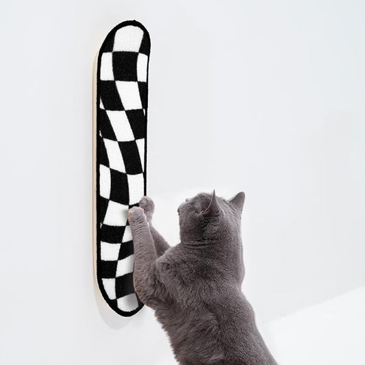 Wall Mounted Cat Scratching Board Skateboard Style (24"x6") - Reusable Wooden Board + Replaceable Cat Scratcher Map with Mounted Setup