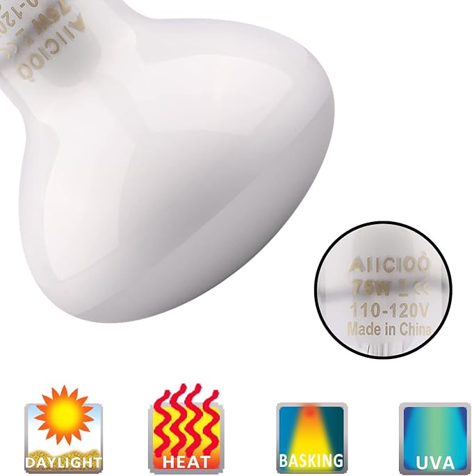 Aiicioo Reptile Basking Light Bulb - 75W Reptile Heat Lamp 2 Pack UVA Daylight Amphibians Basking Bulb for Bearded Dragon Turtle Hermit Crab Gecko Lizard Daylight
