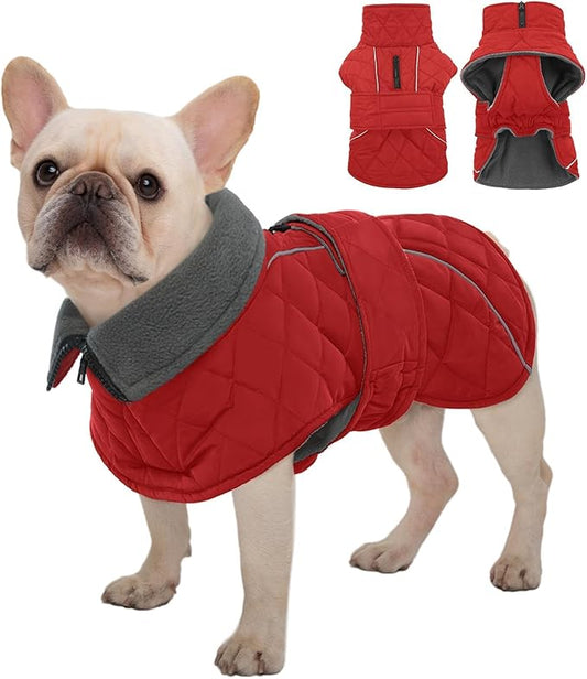 Kuoser Extra Warm Dog Jacket for Medium Dogs, Fleece Lined Dog Turtleneck Snow Suits, Windproof & Reflective Pet Winter Coat Cold Weater Clothes for Dogs, Red M