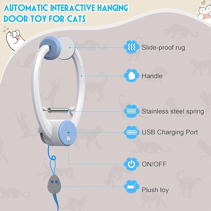 Interactive Cat Toys for Indoor Cats, Automatic Electric Flying Bird Cat Toy, Best Kitten & Adult Cat Enrichment Toy Hanging Electric Kitty Toys for Bored Cats, Light Blue