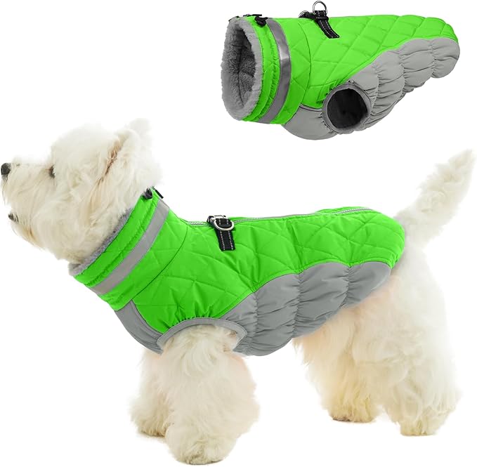 Warm Dog Coats for Small Dogs, Puppy Jacket, Waterproof Dog Jacket with Harness Built in, Zipper Clousure, Fleece Lining for Cold Weather, Small Puppy Clothes for Chihuahua, Maltese - XS
