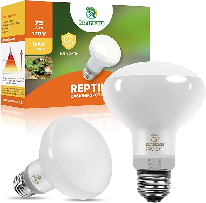 New Upgrade Reptile Heat Lamp Bulb (3rd Gen No Broken), 75W 2 Pack Basking Spot Light for Reptiles & Amphibians,UVA Daylight Heat Bulb for Bearded Dragon, Turtle